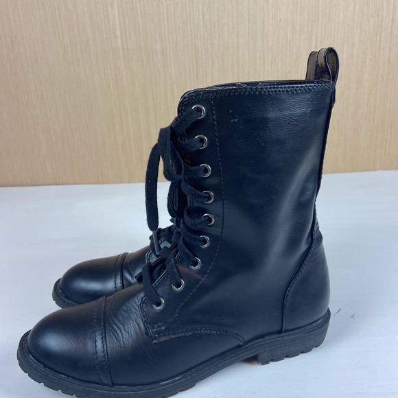 Black Combat Boots Womens 8.5 Lace Up Zip Side Lug Sole Moto - Picture 5 of 12